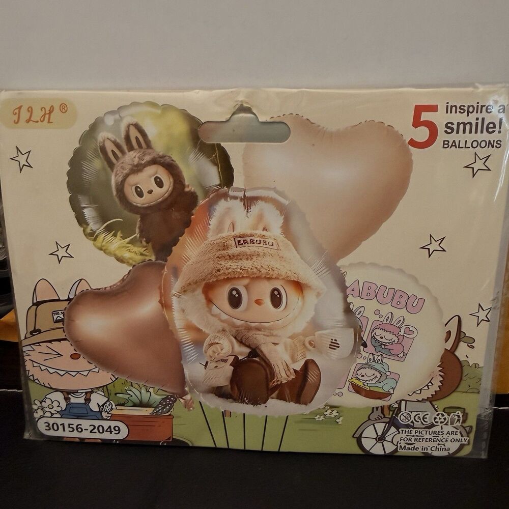 Labubu Party Balloons Monster in Hat and Hearts New